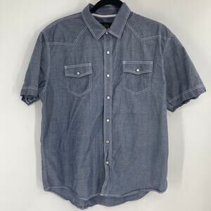 Dukes Bark Chambray Denim Pearl Snap Short Sleeve Cotton Shirt XL Men’s